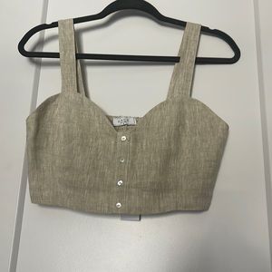 city of palms linen crop top with button detail down middle sweetheart neck tank